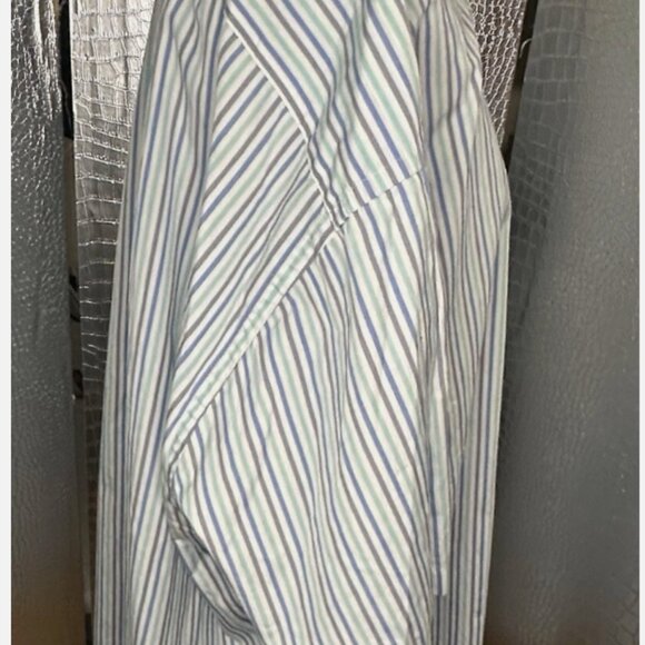 Faconnable Long Sleeve Shirt Mens XXL Regular Fit Button Blue Green Gray Stripes - Picture 5 of 6